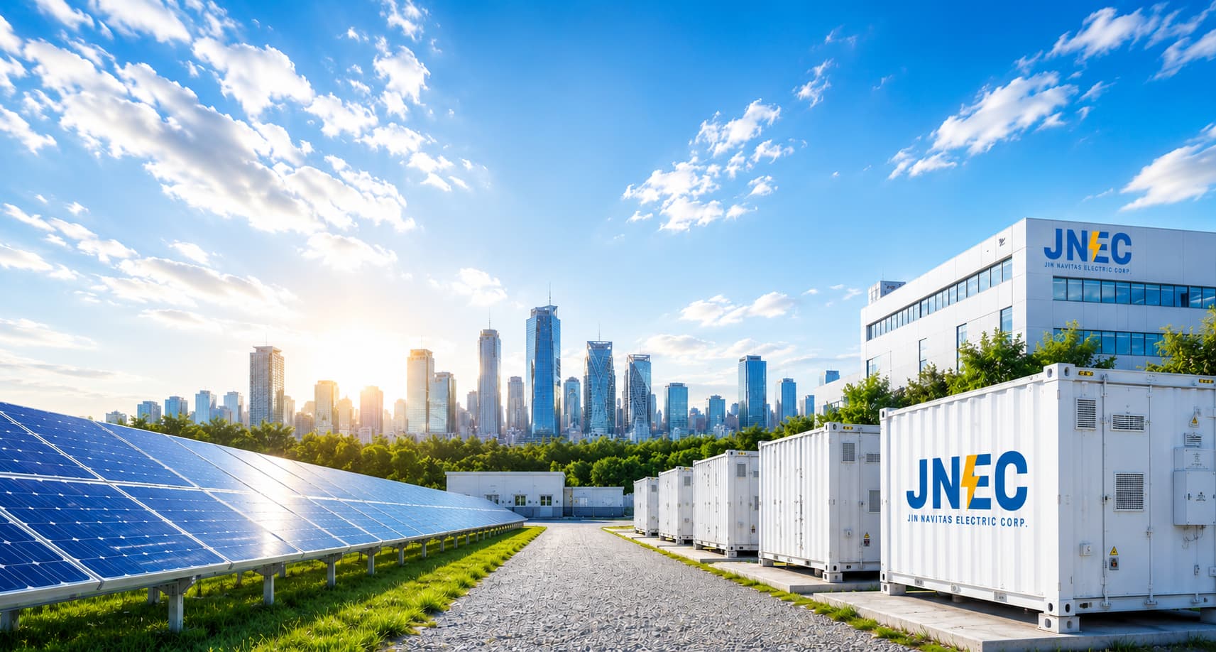Wind turbines and solar panels representing renewable energy